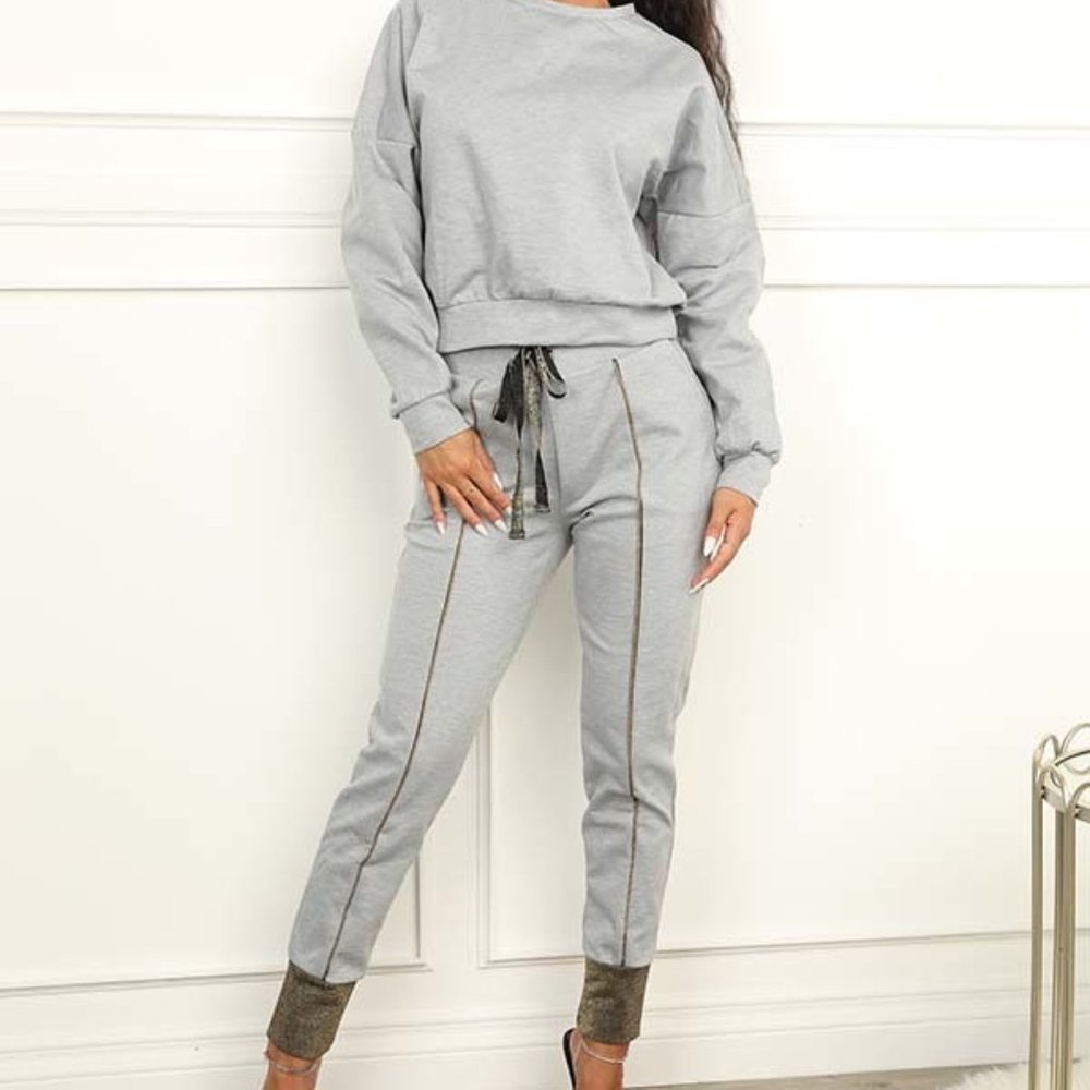Grey 2 Piece Jogger Set with Gold Piping